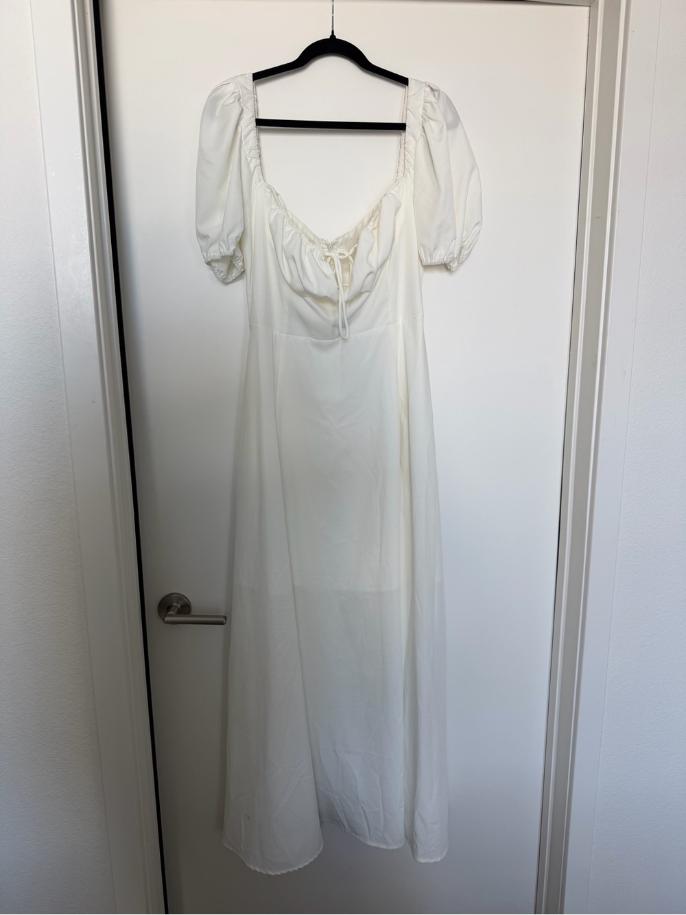 SHEIN Cream Puff Sleeve Maxi Dress with Tie Front